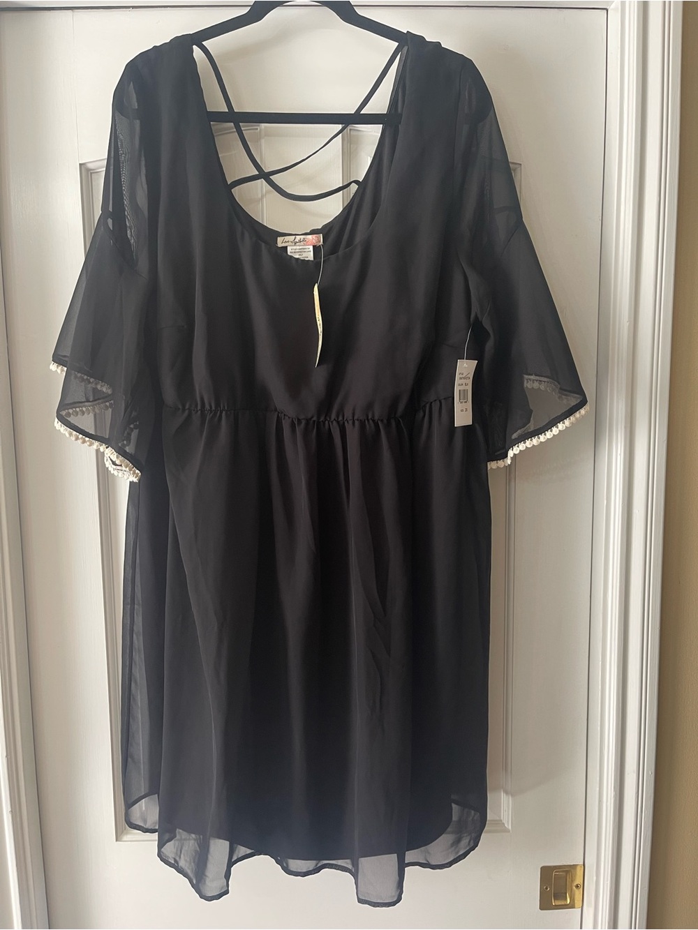 Love Black Sheer Mini Dress with Crisscross Back